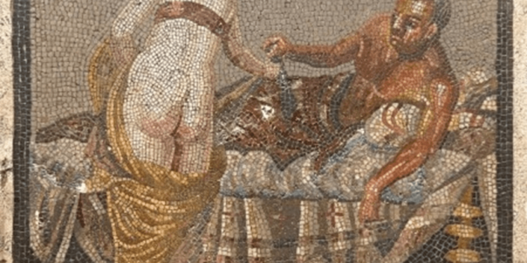 Il cold case del mosaico con la coppia di amanti restituito a Pompei