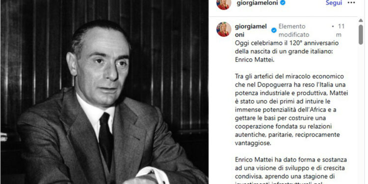 Meloni, Mattei ispirazione quotidiana nostro impegno, continueramo a farne tesoro
