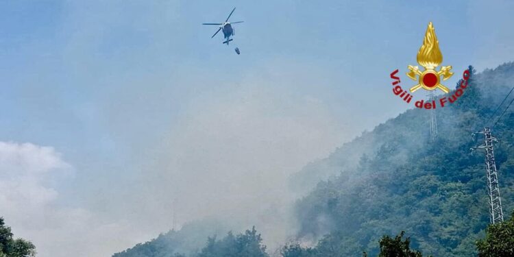 Incendio brucia da due giorni i boschi sul monte Moregallo