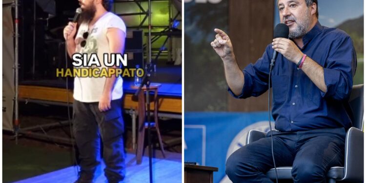 Il comico e la gag su Salvini che fa discutere: “Penso sia handicappato”