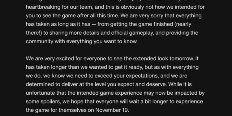 Rockstar Games risponde ai leak di GTA VI, confermati la presentazione ufficiale e il lancio a novembre