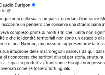 Durigon ricorda Miglio: “La politica indichi direzione e futuro, no a difesa di mere posizioni personali”