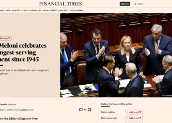 Ampio spazio sul Financial Times al record di longevità del governo Meloni, ‘resta il nodo crescita’
