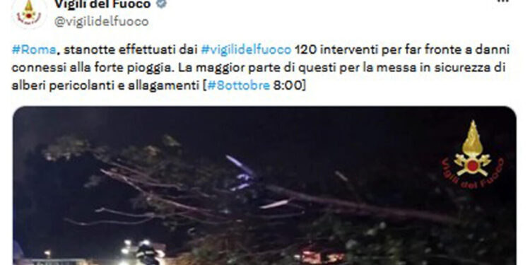 Maltempo: alberi caduti e allagamenti a Roma, 120 interventi dei pompieri